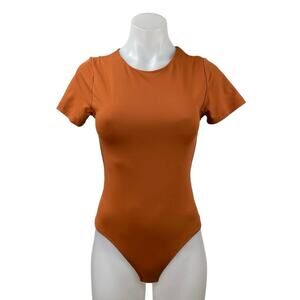 House of Harlow 1960 Women's Rust Orange Crew Neck Short Sleeve Bodysuit Top S